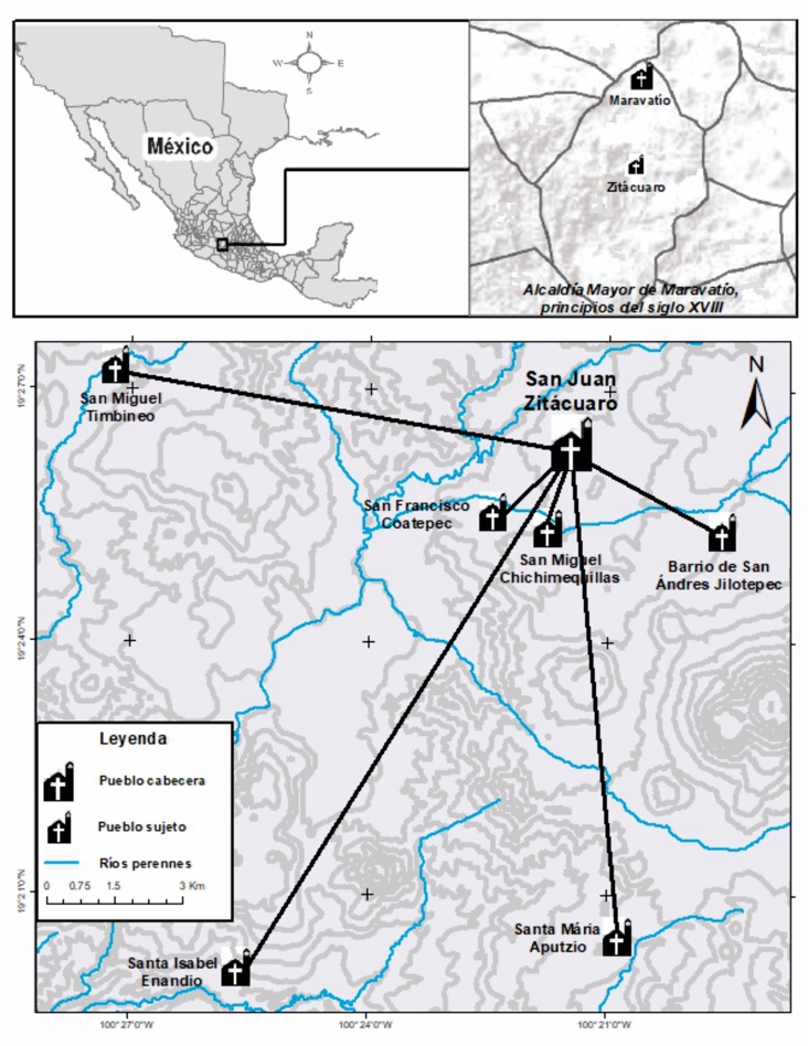Ubicaci�n de la cabecera y el pueblo de indios de San Juan Zit�cuaro.