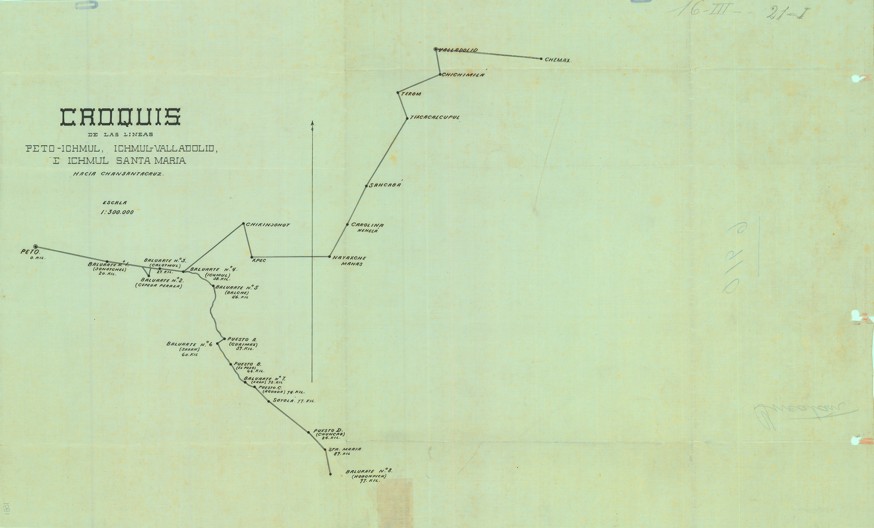 Croquis de las l�neas de Peto a Santa Mar�a y Chemax