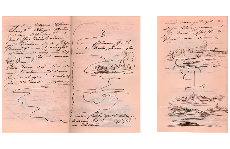 Anotaciones y esquemas sobre nubosidad y entramado del paisaje, elaborado por Goethe