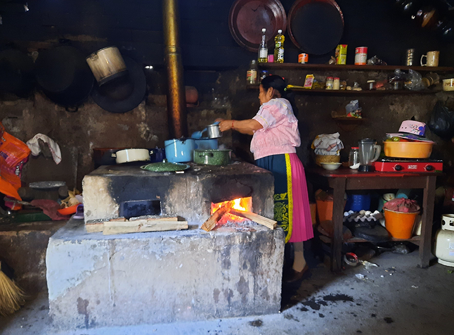 Mujer en cocina tradicional (patsari) de la isla Urand�n de Morelos