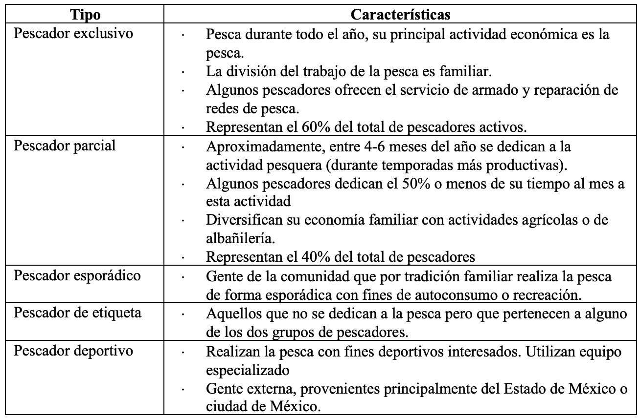 Tipolog�a de los pescadores de Coatetelco.