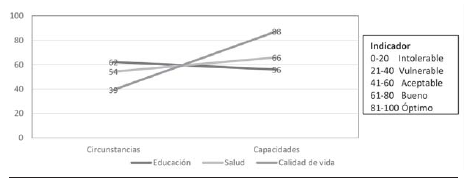 Comparación entre las
circunstancias, las capacidades y los funcionamientos 
