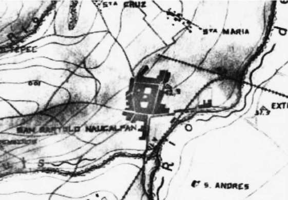 Detalle del mapa de San Bartolo Naucalpan. Archivo Municipal de Naucalpan.