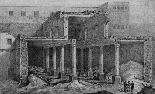 Litografía de Iriarte y Compañía, "Ruinas de la capilla de los servitas", 1861.