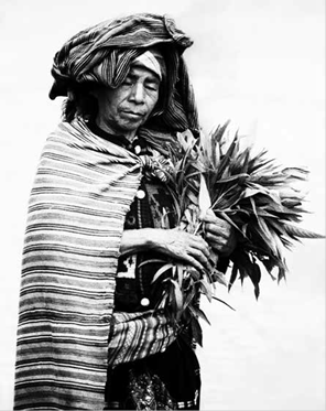 Mujer ind&iacute;gena guatemalteca en la bruma del amanecer camino al mercado, el d&iacute;a de la Consulta Popular sobre las Reformas Constitucionales. Totonicap&aacute;n, Guatemala, 16 de mayo de 1999.