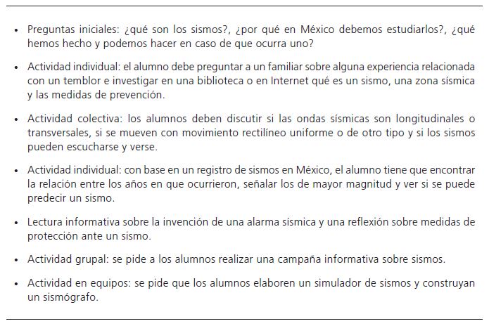 Descripci�n del proyecto: &ldquo;�C�mo se propagan y previenen los terremotos?&rdquo; propuesto en Cuervo (2009:79-84).