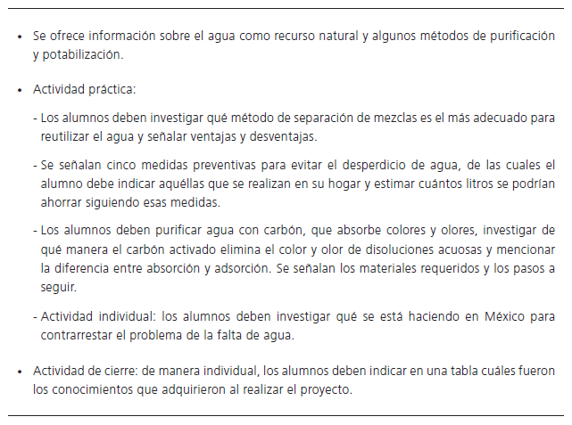  Descripci�n del proyecto &ldquo;�Qu� hacer para reutilizar el agua?&rdquo; propuesto en Chamizo (2010: 80-82)