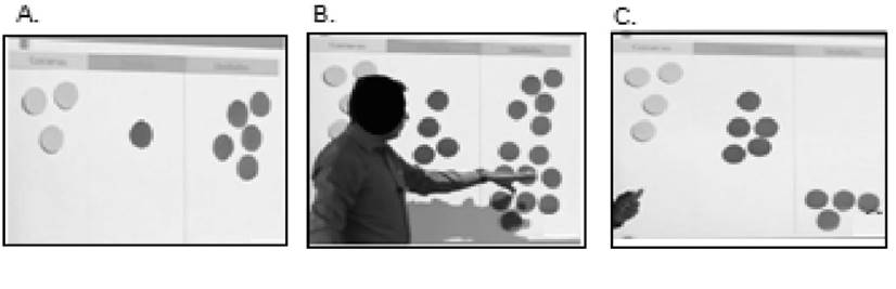 Secuencia en la que el formador, con apoyo de una tabla, muestra cómo los niños al resolver la resta 315-139 la confunden con una suma