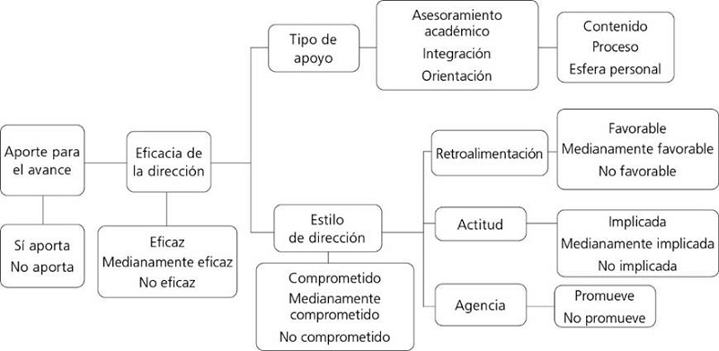 Categorías referentes al aporte de la dirección de tesis al avance de la investigación doctoral