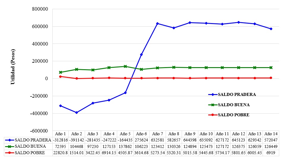 Proyección de la rentabilidad en un rancho con 1,000 ha de Pastizal Mediano
Abierto en condición pobre, un Pastizal Mediano Abierto en condición buena y un
Pastizal Mediano Abierto en condición pobre con la siembra anual de 200 ha de
zacate buffel.