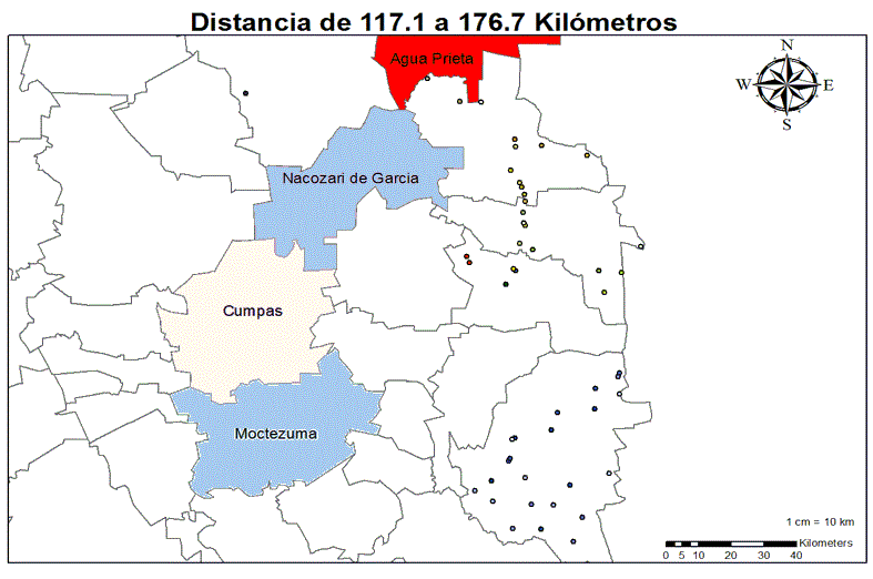 Distancia que de 117.1 a 176.7 kil�metros.