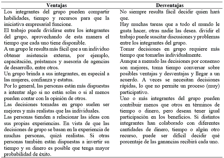 Posibles ventajas y desventajas de trabajar en una iniciativa empresarial o en organizaciones y asociaciones