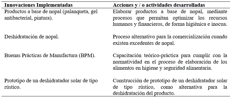 Innovaciones en el eslab�n de transformaci�n implementadas y acciones o actividades para su �xito