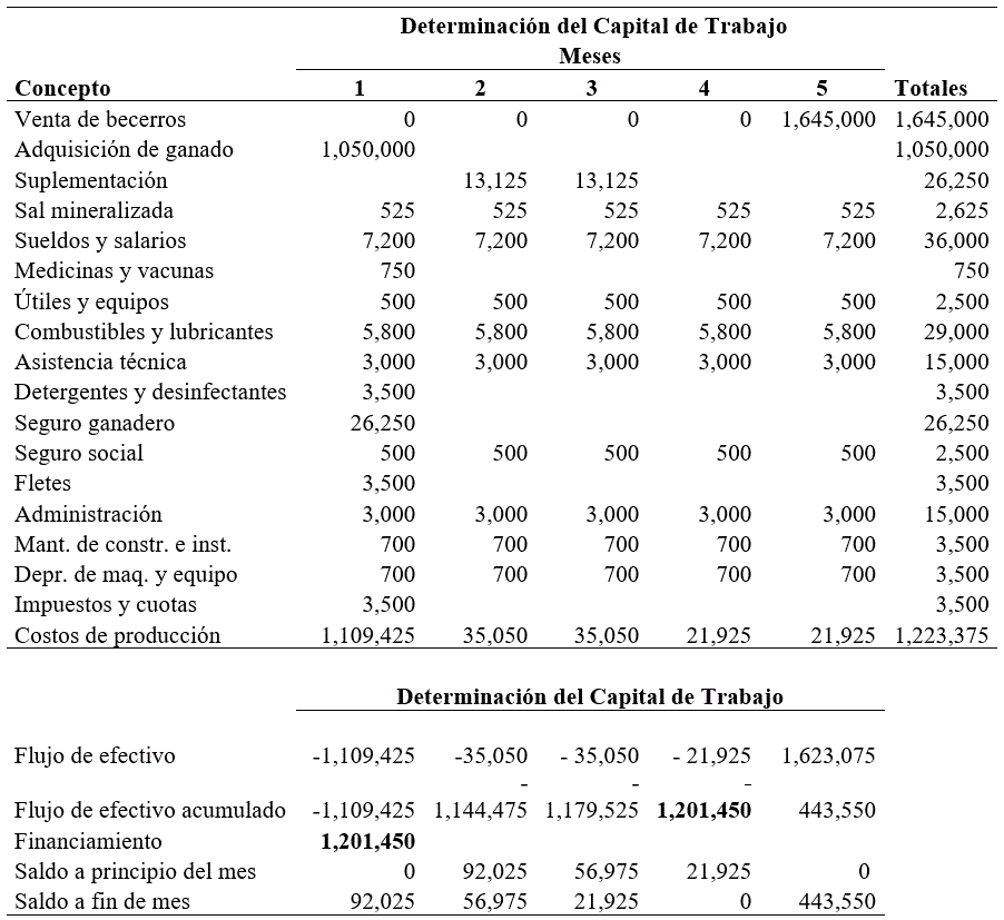 Determinacin del capital de trabajo para repasto en Sonora 2018