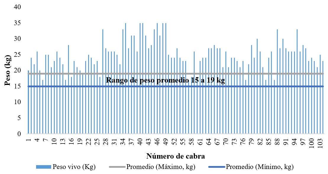 Peso de las cabras a primer servicio.
