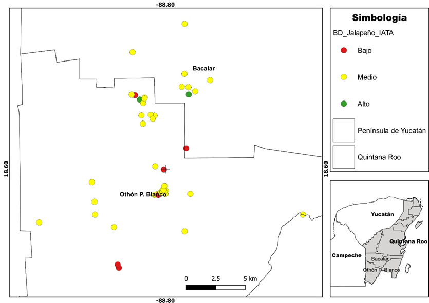 Figura 1. Distribuci�n espacial del muestreo y clasificaci�n del IATA.