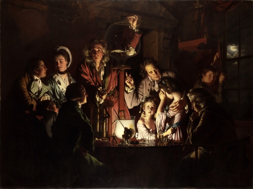 Joseph Wright of Derby, Experimento con un pájaro en una bomba de aire (óleo sobre lienzo, 1768).