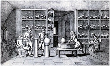 Experimentos sobre respiración humana, dibujo de Madame Lavoisier