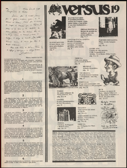 Reprodu&ccedil;&atilde;o da carta manuscrita de Quijano aos editores de Versus