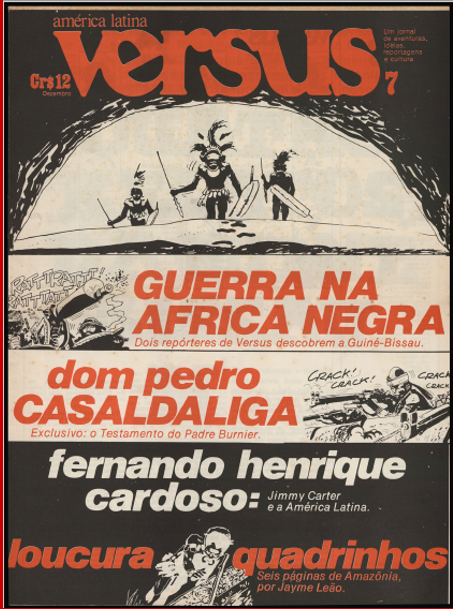 Versus&cedil;7, dezembro 1976. A capa, sem autoria, &eacute; uma montagem com desenhos de Hugo Pratt (os cr&eacute;ditos aparecem na p&aacute;gina 2)