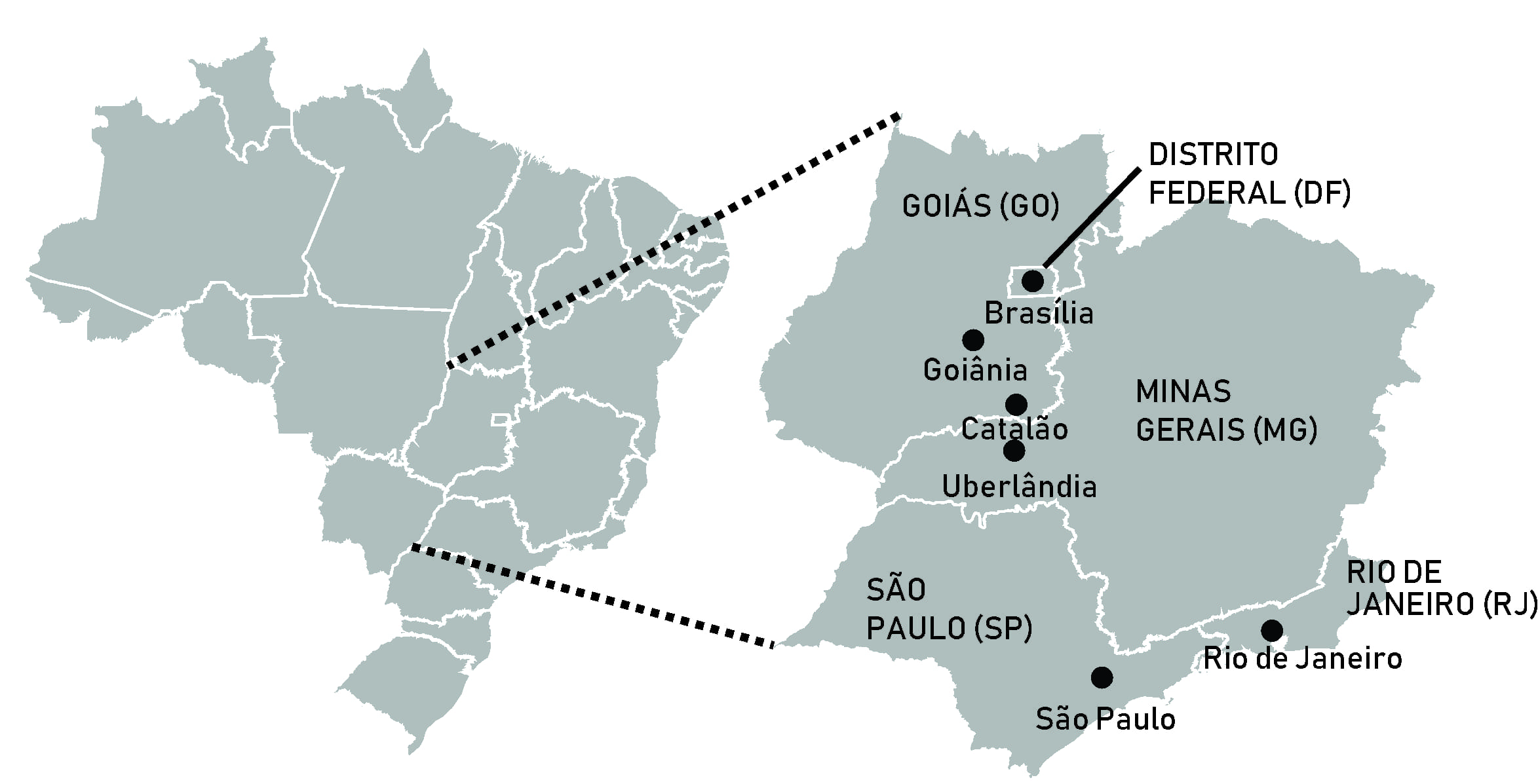 Fig. 1 - Localiza&ccedil;&atilde;o no pa&iacute;s dos principais estados e cidades brasileiras mencionados neste artigo