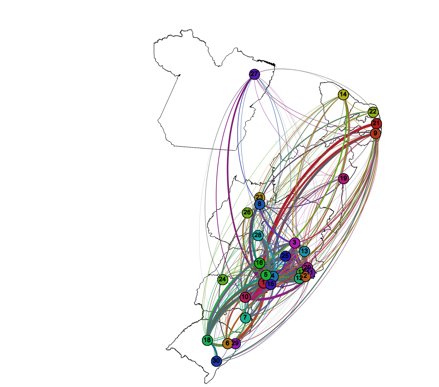 Mapa dos estados com colabora&ccedil;&otilde;es