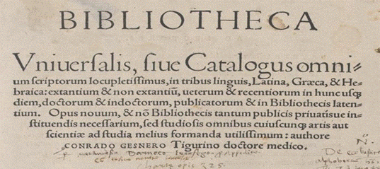 Título de partida de Bibliotheca Universalis (1545)