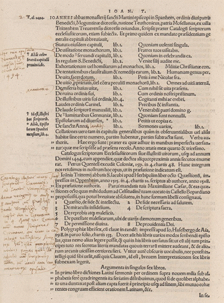 Bibliotheca Universalis (1545). Entradas de Liber de scriptoribus ecclesiasticis de Johannes Trithemius (1462-1516)