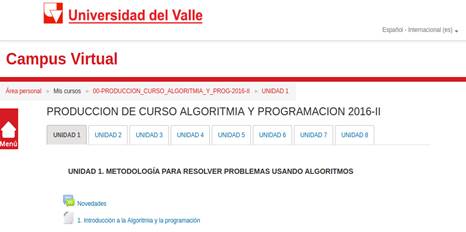 Figure
4. Virtual Campus for First
Programming Course at Univalle