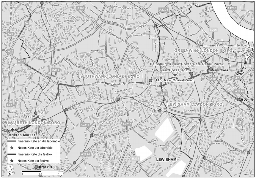 Desplazamientos de Kate durante un d&iacute;a laborable y un d&iacute;a festivo  