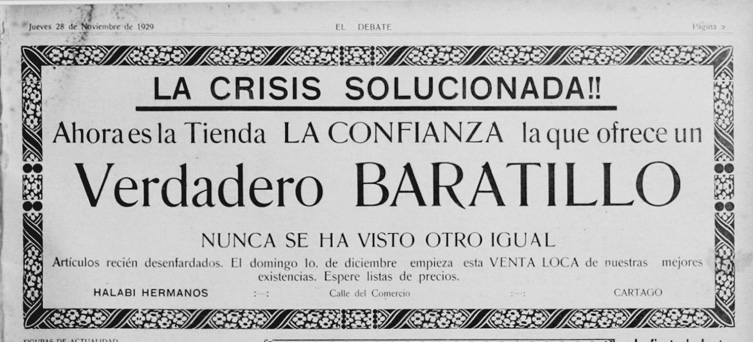 LA CRISIS Y SUS USOS EN LA PUBLICIDAD LOCAL
			CARTAGO (1929)