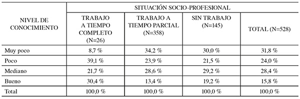 Nivel de conocimiento sobre VIH/SIDA segn situacin socio-profesional