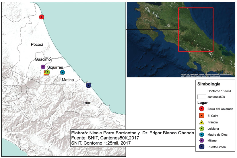 Figura 2. Localización de conflictos ambientales en Limón