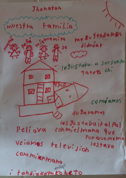 Dibujo de niño 10 participante sobre lo que hacían en su casa durante la pandemia