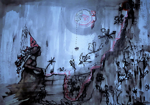 Bajo la luz de la luna, técnica mixta. Adriana Chavarri