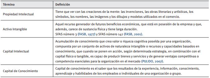 T&eacute;rminos que se relacionan con intangibles