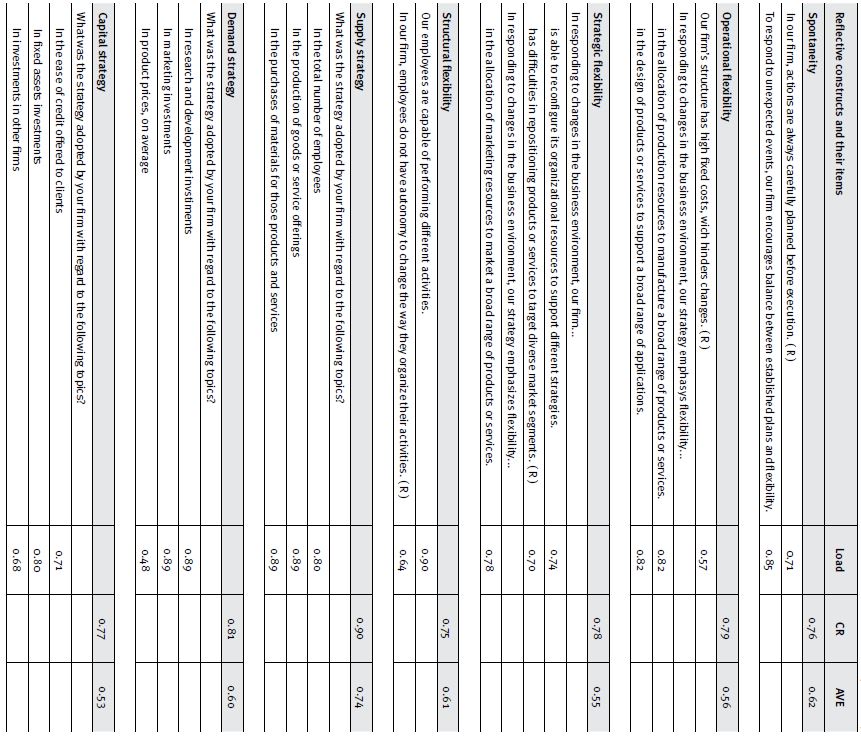 Measurement items and indices of the reflective constructs