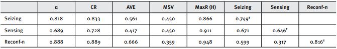 Reliability and validity statistics of the initial model