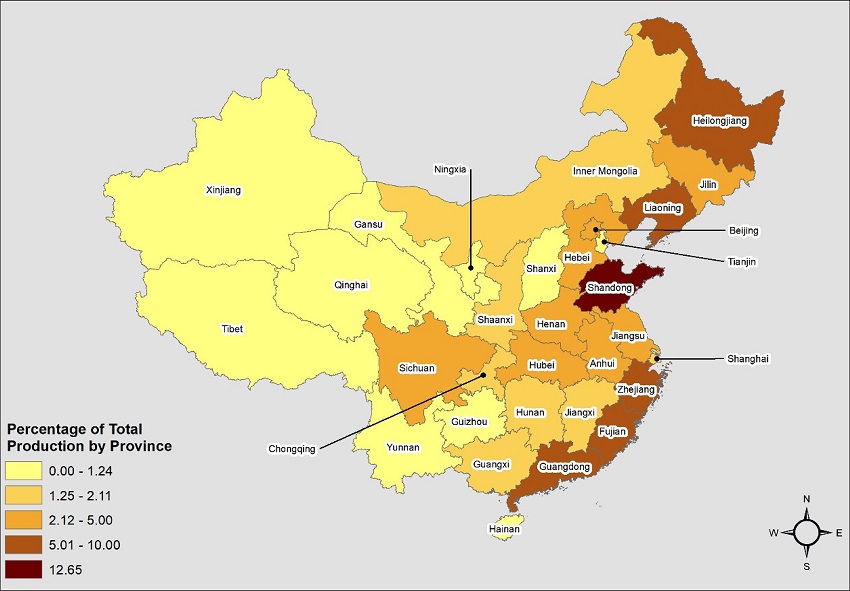 Beer Production in China by Province, 2003