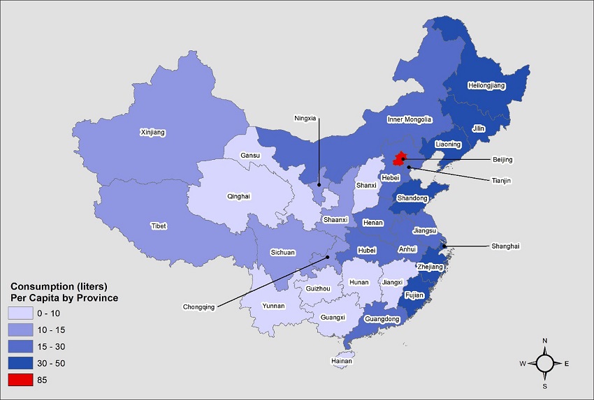 Beer Consumption in China Per Capita, 2003