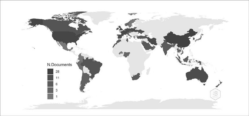 Produção científica por países de 2009 a dezembro de 2021