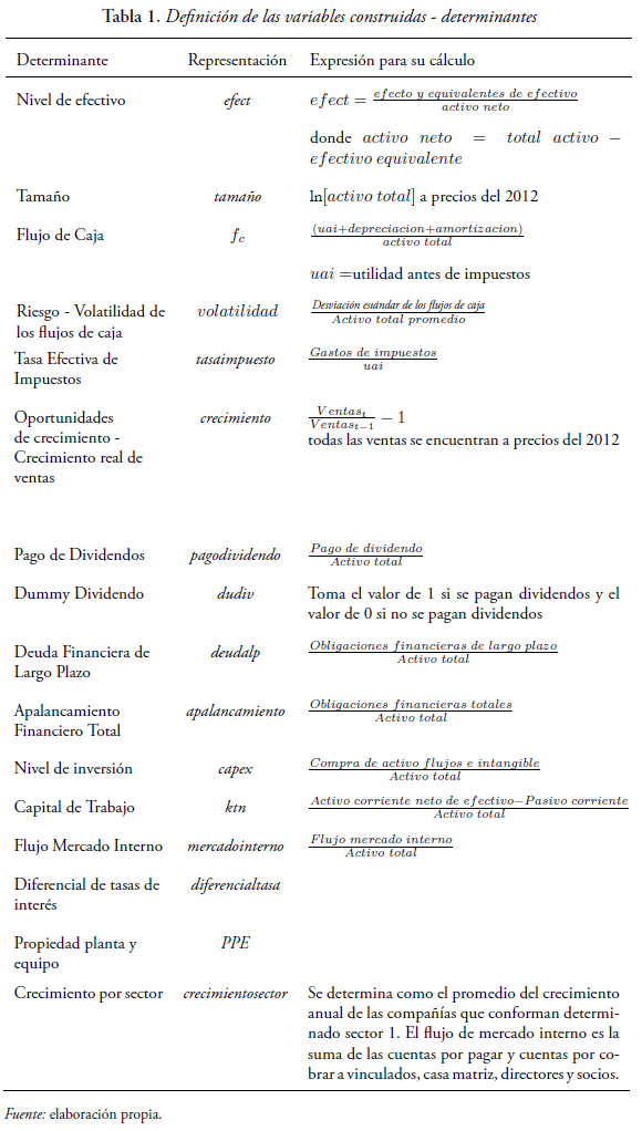Definici&oacute;n de las variables construidas - determinantes