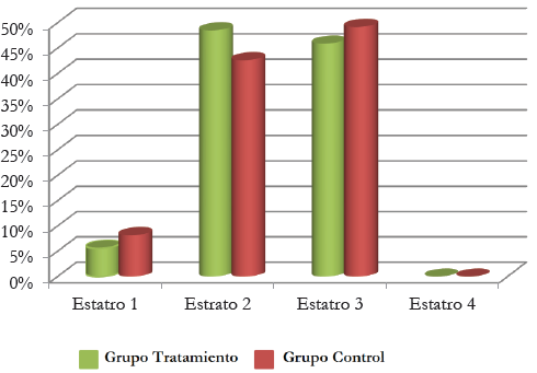 Participación del estrato socioeconómico en los grupos de tratamiento y de control, 2010.