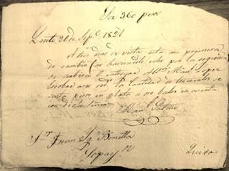 Imagen de letra de cambio, 1821