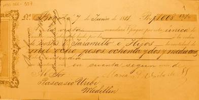 Imagen de letra de cambio, 1881