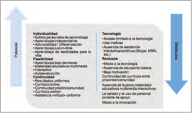 Potencial y obstáculos del e-learning en las
prisiones (basado en Lockitt, 2011).