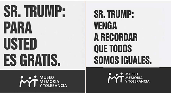Recursos ciberculturales. Trump en M&eacute;xico (Captura de pantalla de
cuenta de Twitter del Museo Memoria y Tolerancia (2016, 31 de agosto).