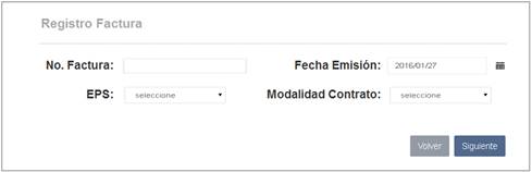 Formulario de registro de factura.