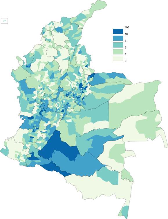 El voto cristiano al Senado en 2014 (suma de los votos de partidos y candidatos cristianos en porcentaje a nivel municipal).