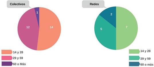 Rangos de edad de los miembros de colectivos y redes.
